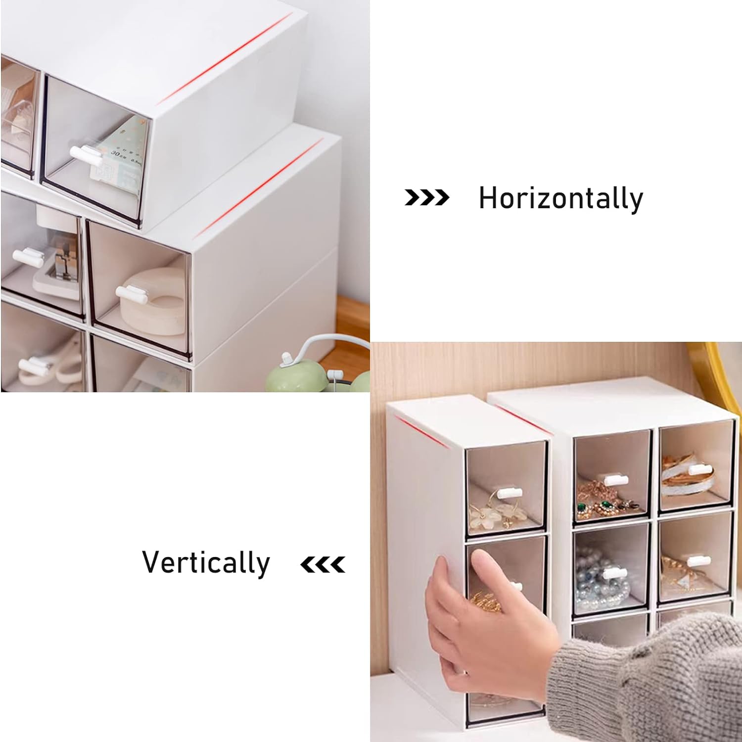Desk Organizer-3 Tier Stackable Storage Drawers with 6 Compartments White Stackable Drawers Great for Desk Storage, Makeup Storage Bathroom Organization Accessories Etc (White) - Image 5